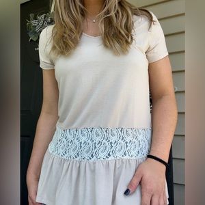 Tan and white lace blouse